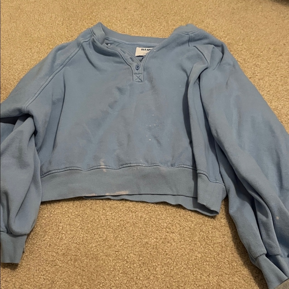 Old Navy Dusty Blue Cropped Henley Sweatshirt